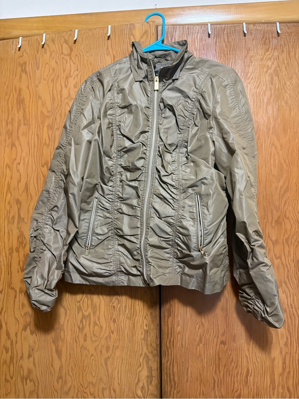Alfani Taupe Ruched Zip Front Bomber Jacket
